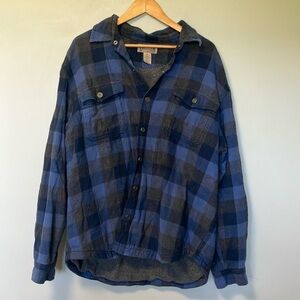 Duluth Trading Co Blue Grey Plaid Shirt Shacket